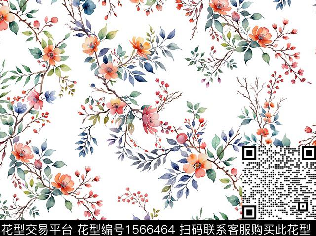 花卉枝条花数码印花花型下载（图片编号: 1566464） - 瓦栏（Walan）