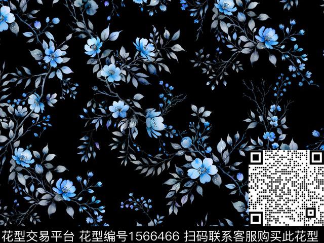 花卉满版散花绘画数码印花花型下载（图片编号: 1566466） - 瓦栏（Walan）