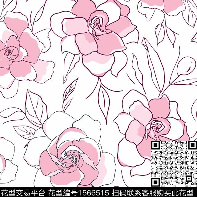 大花花卉床品数码印花花型下载（图片编号: 1566515） - 瓦栏（Walan）