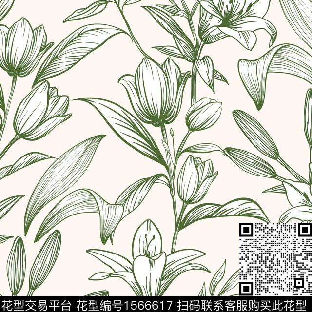 花卉简约床品数码印花花型下载（图片编号: 1566617） - 瓦栏（Walan）