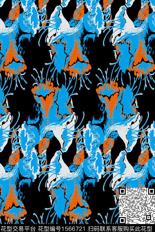 海底世界.jpg - 1566721 - 抽象 花卉 黑底花卉 - 数码印花花型 － 男装花型设计 － 瓦栏