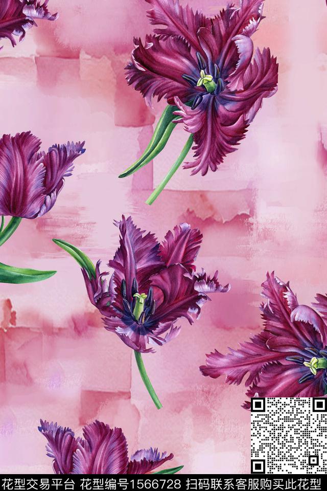 Xz5447.jpg - 1566728 - 花卉 大花 水彩 - 数码印花花型 － 女装花型设计 － 瓦栏