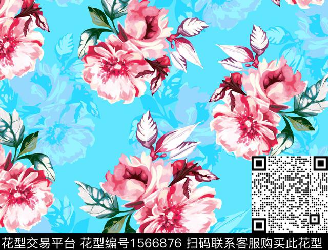 影花花卉水彩花卉数码印花花型下载（图片编号: 1566876） - 瓦栏（Walan）