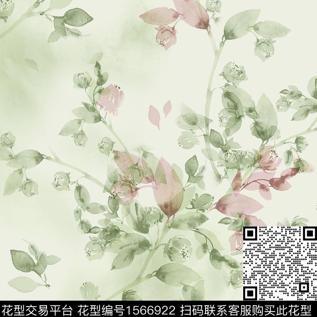 水彩花卉叶子数码印花花型下载（图片编号: 1566922） - 瓦栏（Walan）