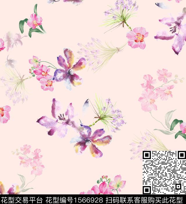1244202.jpg - 1566928 - 花卉 连衣裙 水彩花卉 - 数码印花花型 － 女装花型设计 － 瓦栏