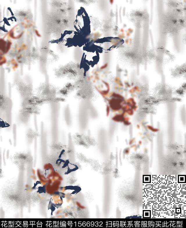 蝴蝶抽象肌理数码印花花型下载（图片编号: 1566932） - 瓦栏（Walan）