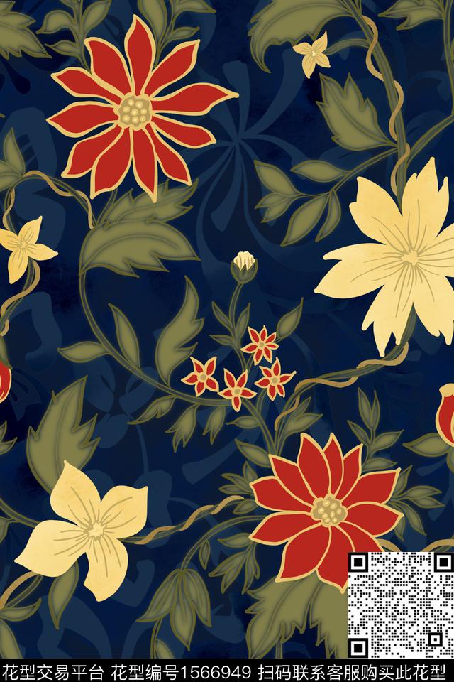 W2024041201.jpg - 1566949 - 黑底花卉 花卉 剪影 - 数码印花花型 － 女装花型设计 － 瓦栏
