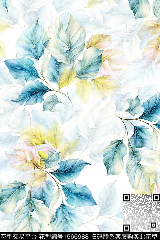 WC03203.jpg - 1566988 - 花卉 叶子 影花 - 数码印花花型 － 女装花型设计 － 瓦栏