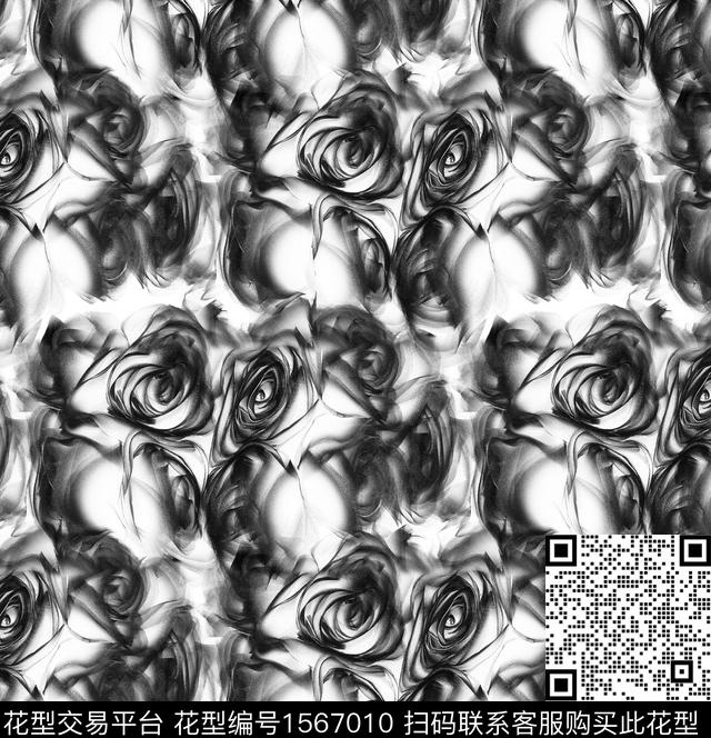 黑玫瑰.jpg - 1567010 - 抽象花卉 玫瑰花 朦胧花卉 - 数码印花花型 － 女装花型设计 － 瓦栏
