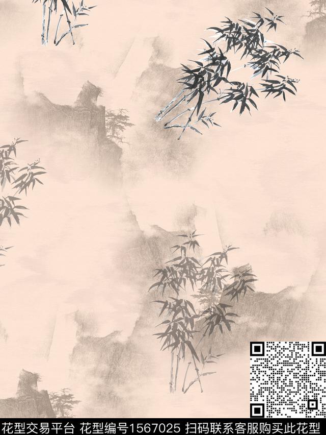 AJ-19.jpg - 1567025 - 竹子 山水 国风 - 数码印花花型 － 女装花型设计 － 瓦栏