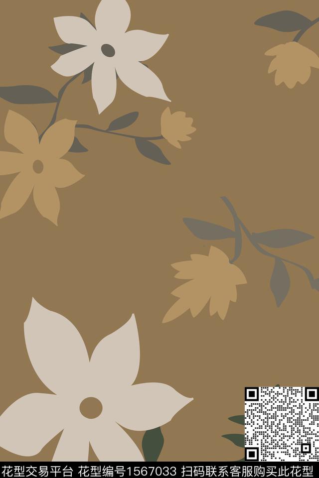 剪影大花传统印花花型下载（图片编号: 1567033） - 瓦栏（Walan）