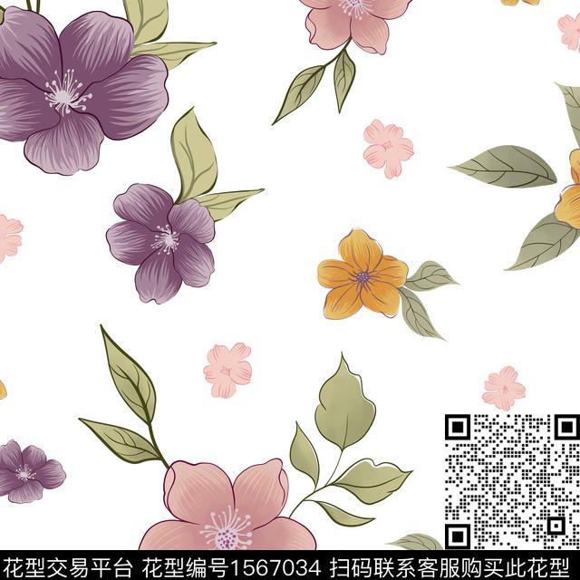 小清新花卉手绘花卉数码印花花型下载（图片编号: 1567034） - 瓦栏（Walan）