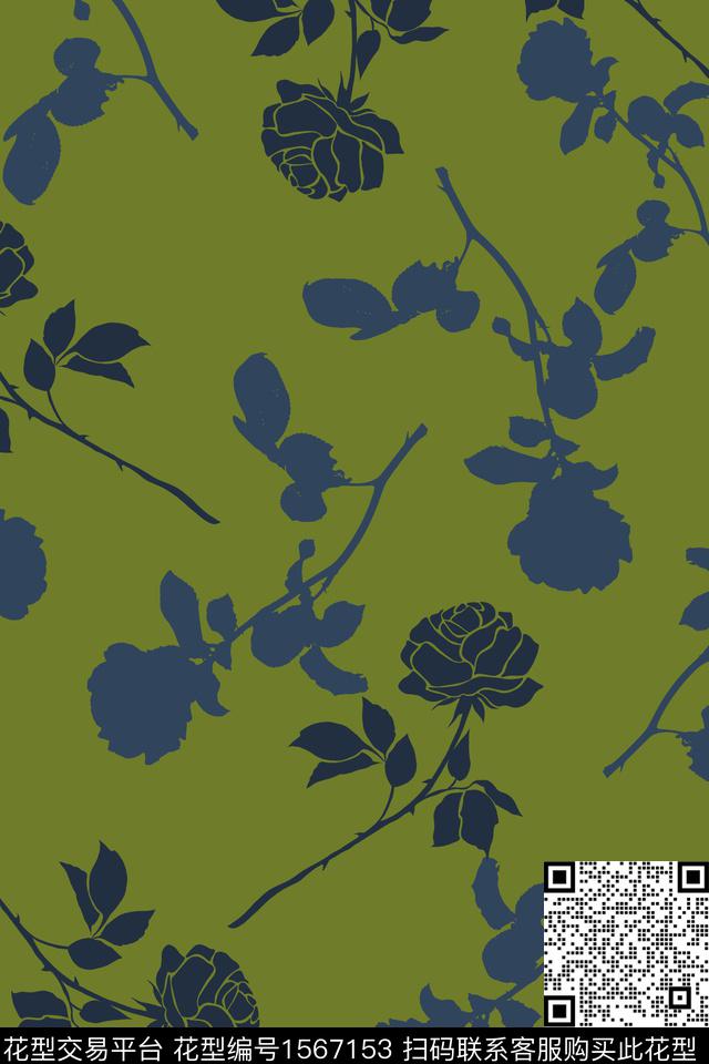 00010.jpg - 1567153 - 剪影 玫瑰花 几何花卉 - 传统印花花型 － 女装花型设计 － 瓦栏