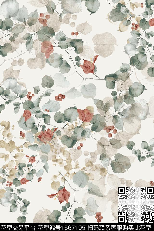 花卉影花水彩花卉数码印花花型下载（图片编号: 1567195） - 瓦栏（Walan）
