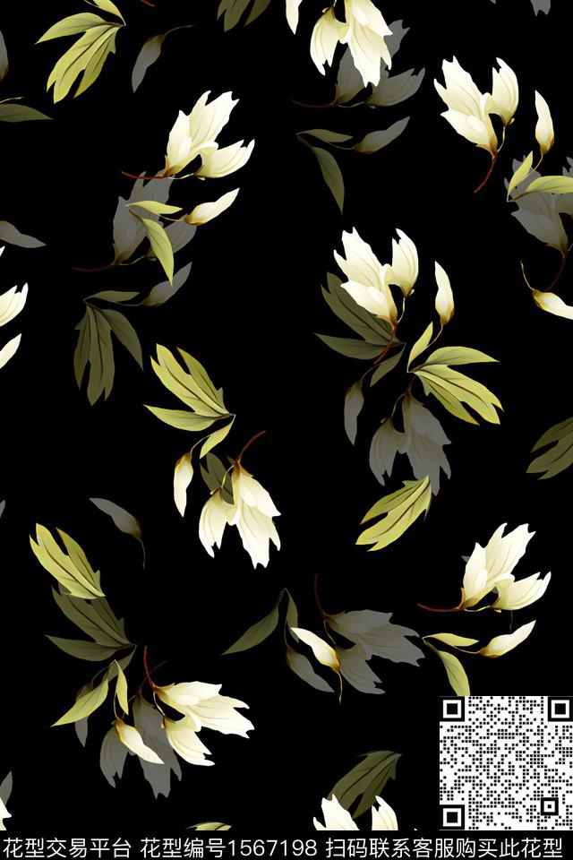 WC03214.jpg - 1567198 - 花卉 黑底花卉 影花 - 数码印花花型 － 女装花型设计 － 瓦栏