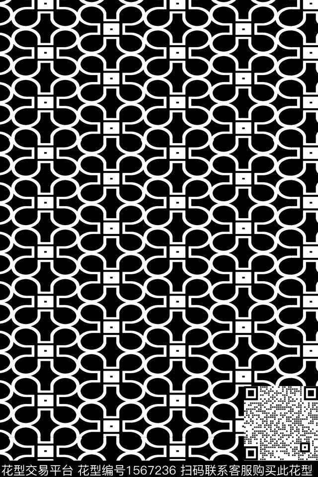 白发苍苍.jpg - 1567236 - 黑白 几何 格子 - 传统印花花型 － 男装花型设计 － 瓦栏