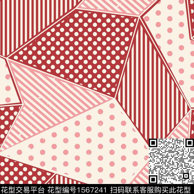 巾帼英雄.jpg - 1567241 - 几何 拼接 波点 - 数码印花花型 － 方巾花型设计 － 瓦栏
