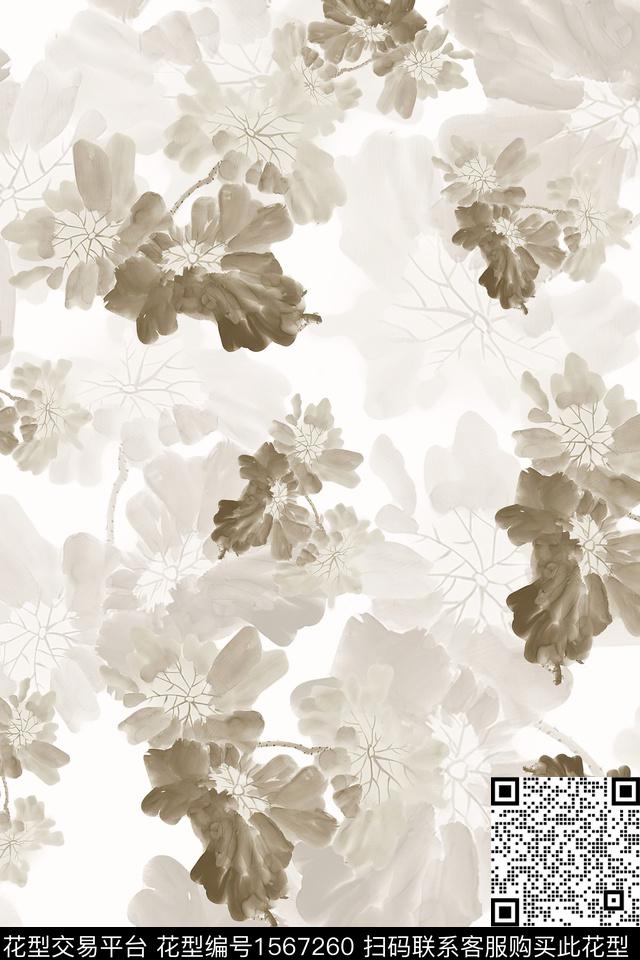 WC03220.jpg - 1567260 - 中国风 水墨 花卉 - 数码印花花型 － 女装花型设计 － 瓦栏
