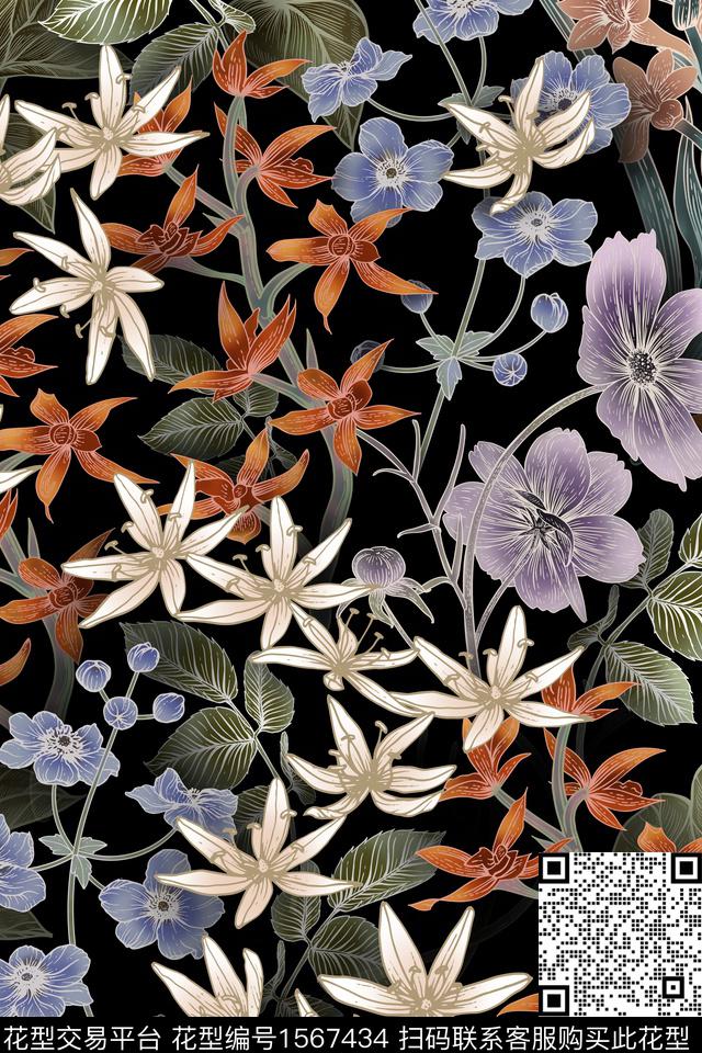 2024-04-30.jpg - 1567434 - 花卉 植物 黑底花卉 - 数码印花花型 － 女装花型设计 － 瓦栏