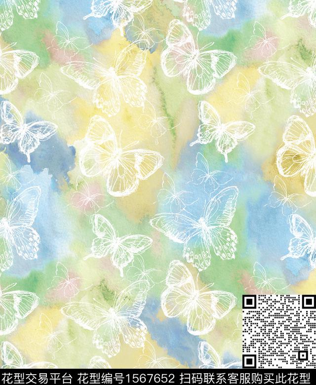 水彩底纹蝴蝶数码印花花型下载（图片编号: 1567652） - 瓦栏（Walan）
