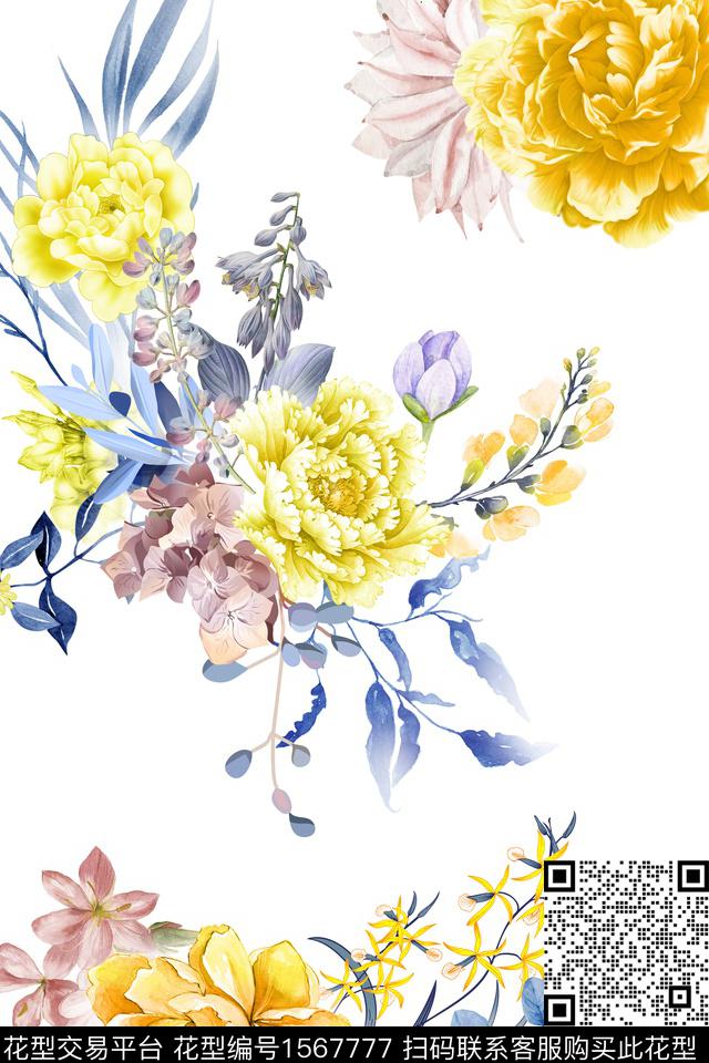 大花花卉春夏花型数码印花花型下载（图片编号: 1567777） - 瓦栏（Walan）