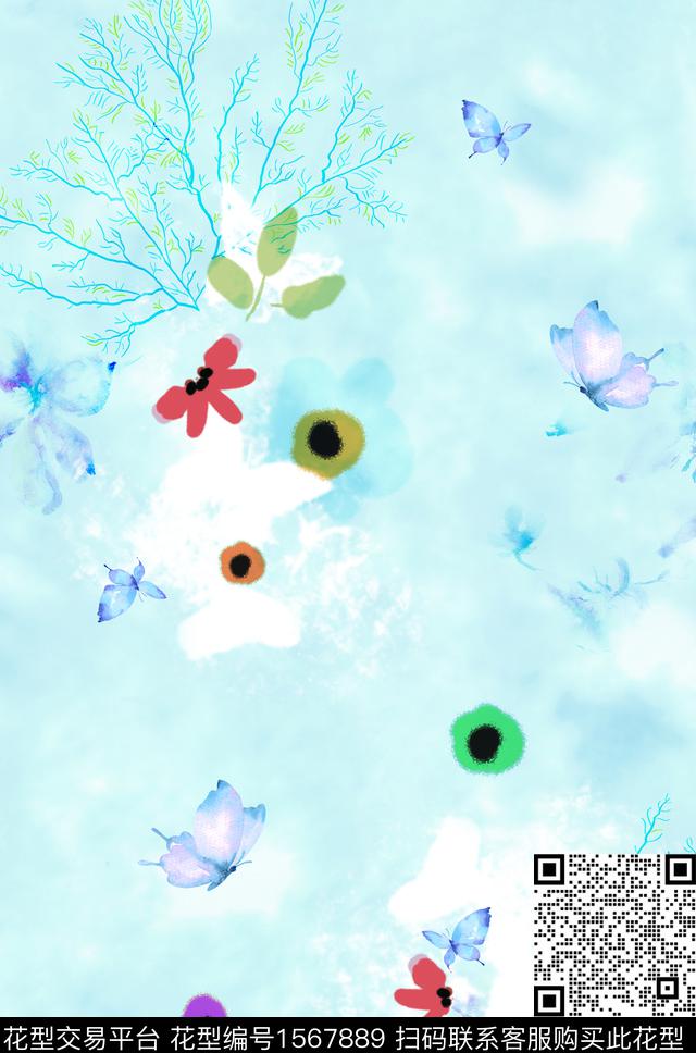 花卉连衣裙水彩数码印花花型下载（图片编号: 1567889） - 瓦栏（Walan）
