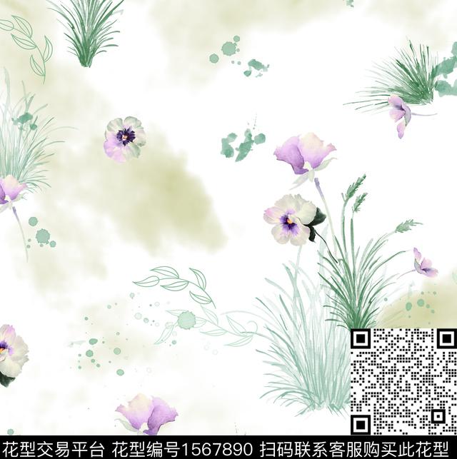 花卉连衣裙水彩数码印花花型下载（图片编号: 1567890） - 瓦栏（Walan）