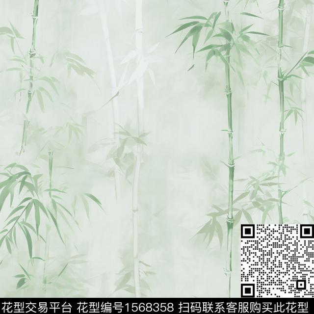 渐变水墨风竹子数码印花花型下载（图片编号: 1568358） - 瓦栏（Walan）