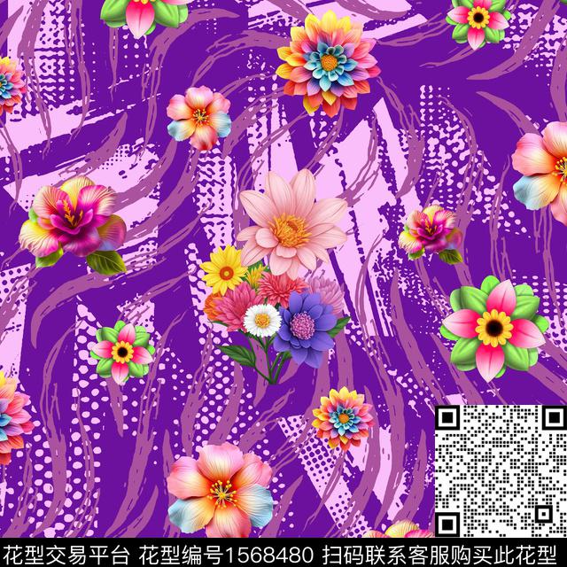 底纹花卉条纹数码印花花型下载（图片编号: 1568480） - 瓦栏（Walan）