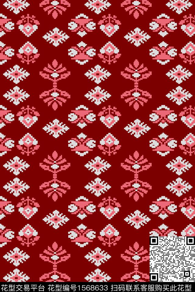 红红火火.jpg - 1568633 - 民族风 纹样 马赛克 - 传统印花花型 － 女装花型设计 － 瓦栏