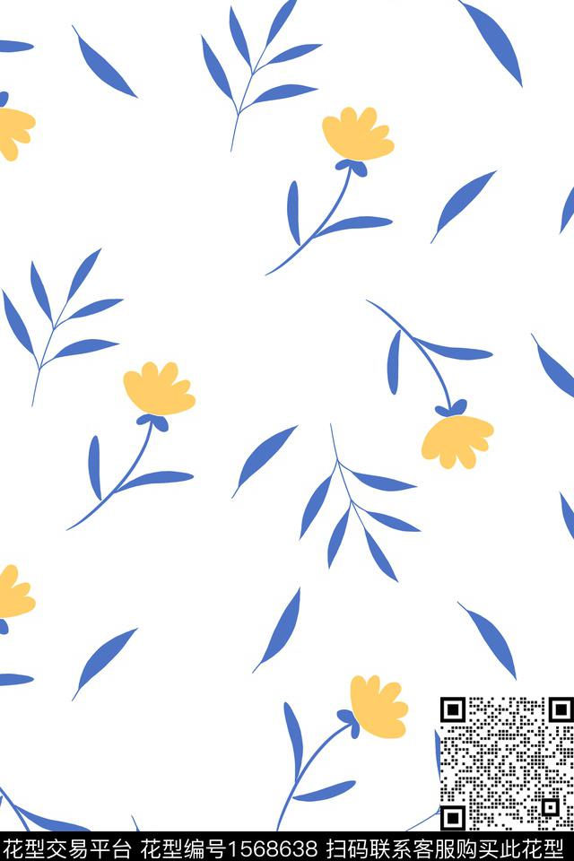 清爽底花卉简约小清新数码印花花型下载（图片编号: 1568638） - 瓦栏（Walan）