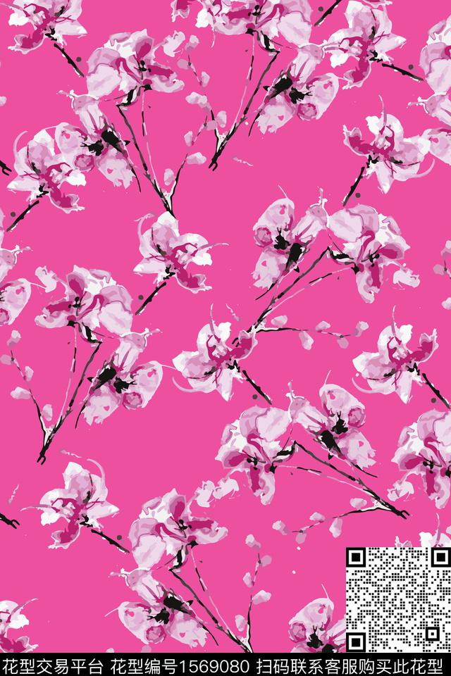 花卉抽象花卉树枝数码印花花型下载（图片编号: 1569080） - 瓦栏（Walan）