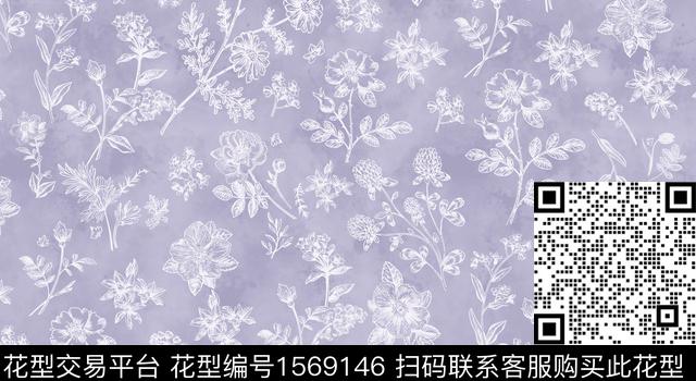 水彩底纹花卉数码印花花型下载（图片编号: 1569146） - 瓦栏（Walan）