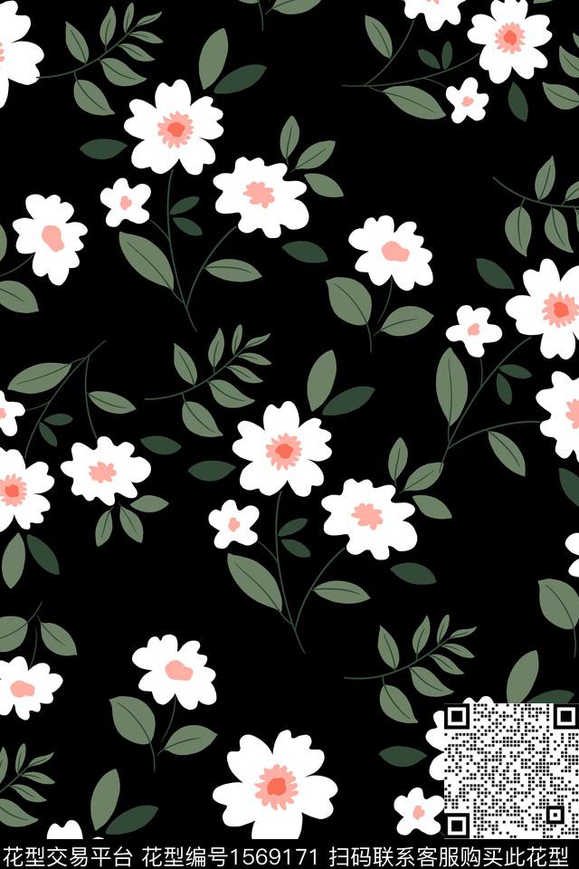 黑底花卉花卉小碎花数码印花花型下载（图片编号: 1569171） - 瓦栏（Walan）