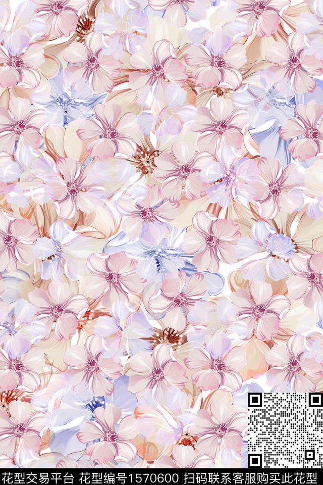 花卉满版散花叠加数码印花花型下载（图片编号: 1570600） - 瓦栏（Walan）