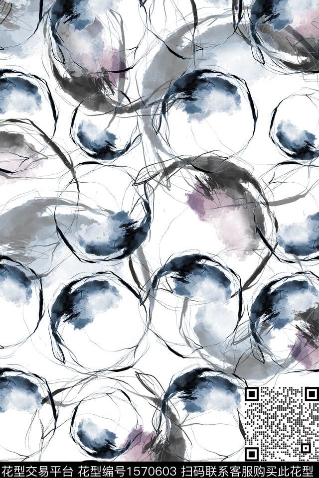 抽象水墨水墨风数码印花花型下载（图片编号: 1570603） - 瓦栏（Walan）