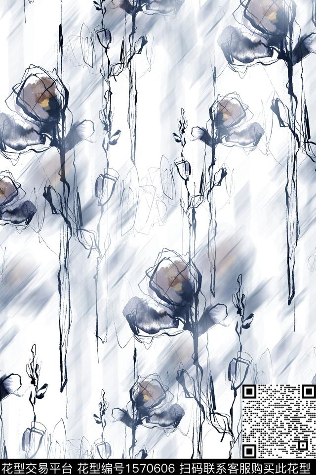 水墨花卉水彩花卉数码印花花型下载（图片编号: 1570606） - 瓦栏（Walan）