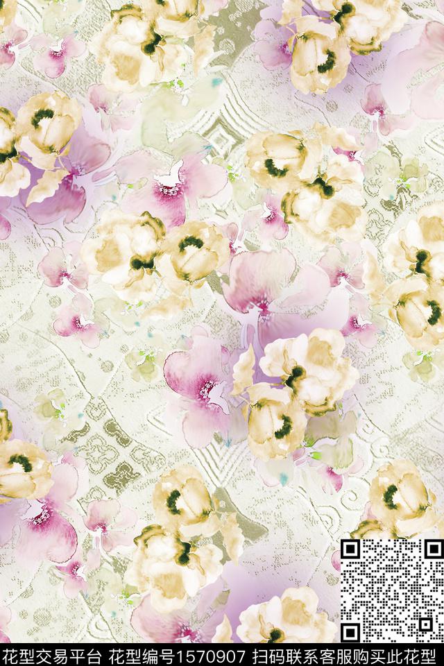 花卉水彩花卉底纹数码印花花型下载（图片编号: 1570907） - 瓦栏（Walan）