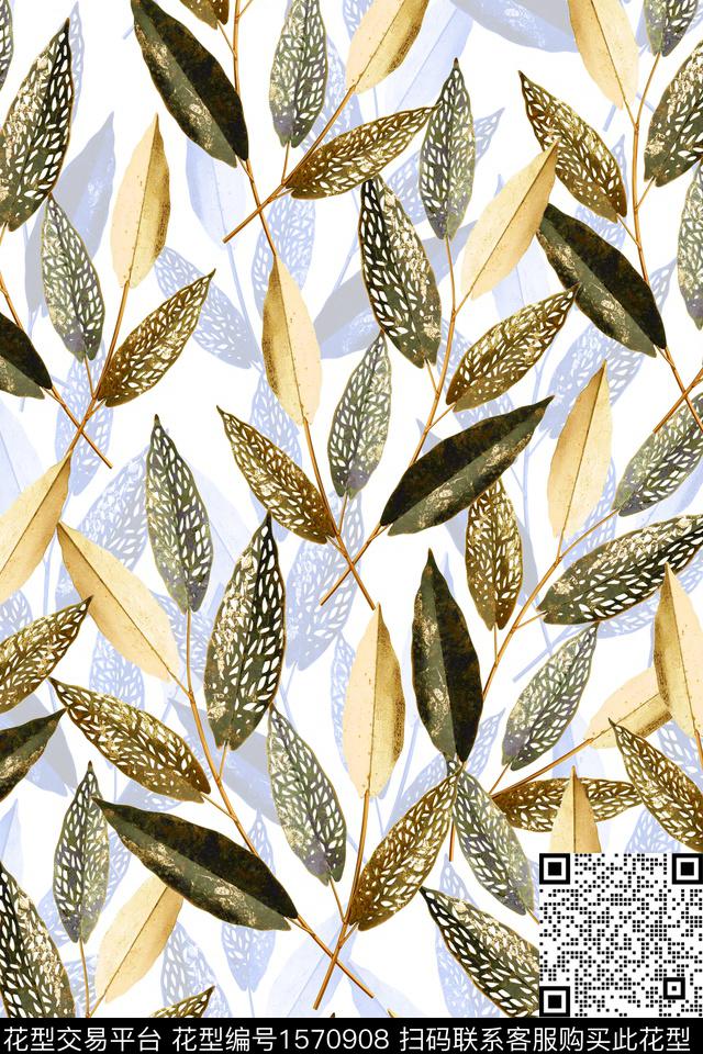 叶子影花绿植树叶数码印花花型下载（图片编号: 1570908） - 瓦栏（Walan）