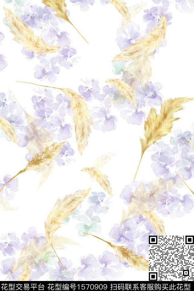 花卉水彩花卉清爽数码印花花型下载（图片编号: 1570909） - 瓦栏（Walan）