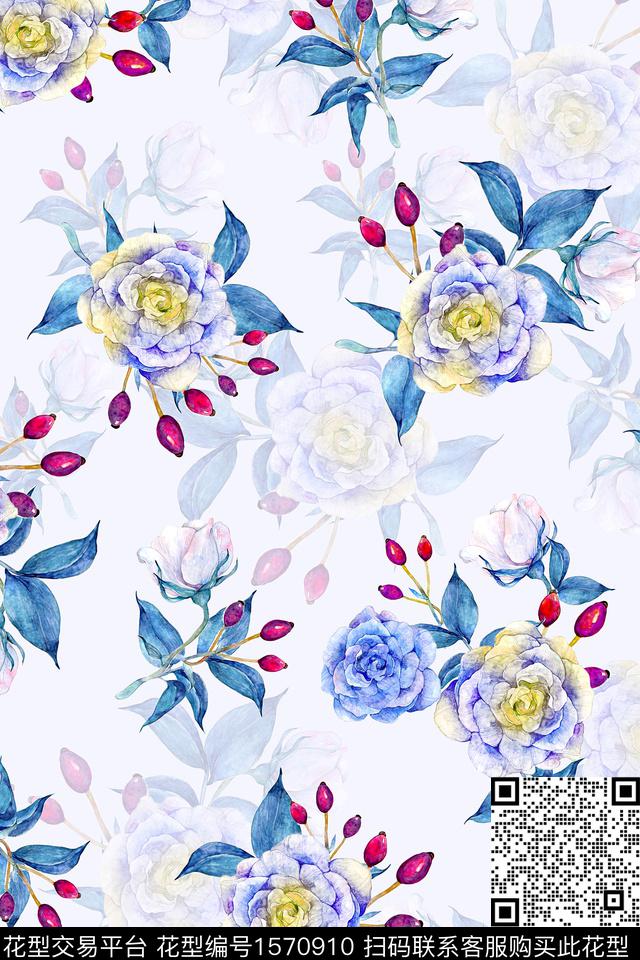 花卉影花数码印花花型下载（图片编号: 1570910） - 瓦栏（Walan）