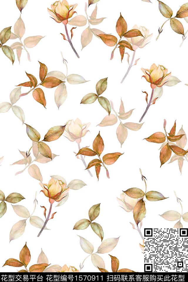 花卉水彩花卉影花数码印花花型下载（图片编号: 1570911） - 瓦栏（Walan）
