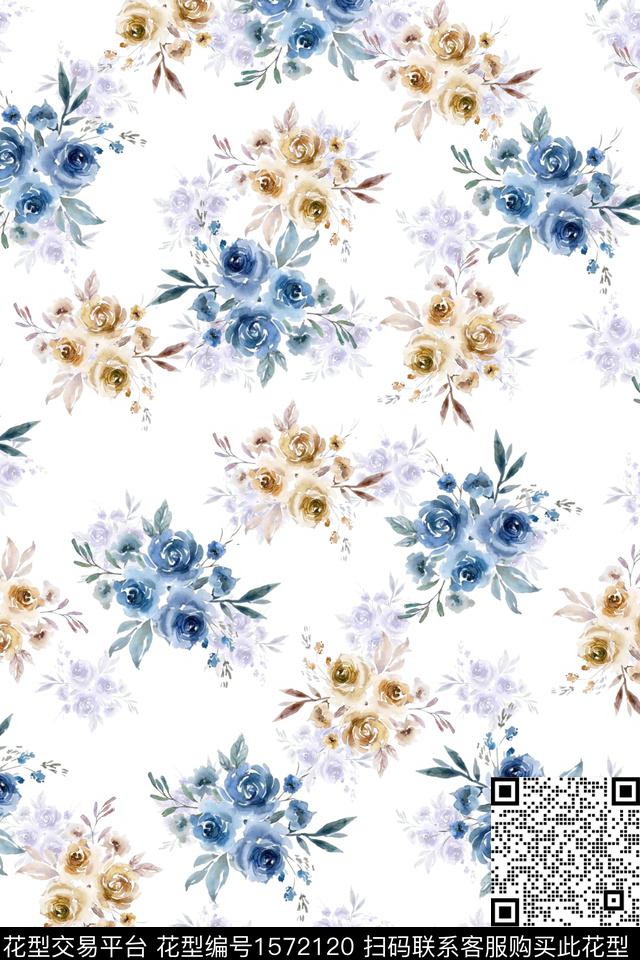 花卉水彩花卉影花数码印花花型下载（图片编号: 1572120） - 瓦栏（Walan）
