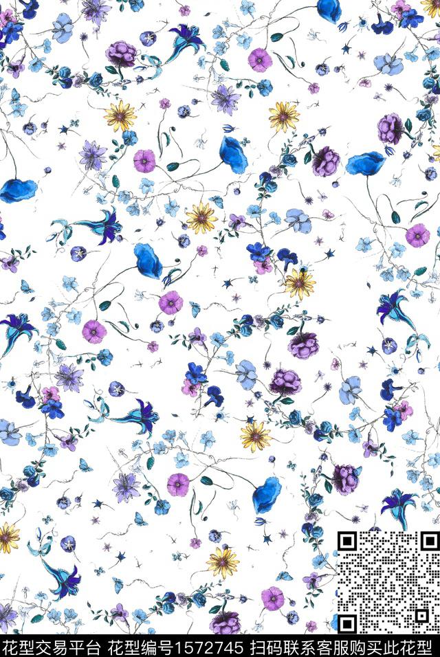 花卉旗袍数码印花花型下载（图片编号: 1572745） - 瓦栏（Walan）