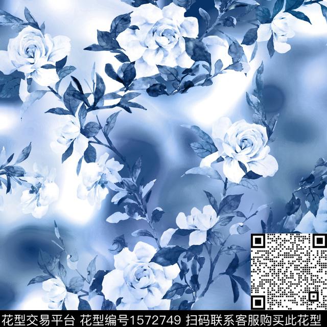 花卉渐变复古数码印花花型下载（图片编号: 1572749） - 瓦栏（Walan）