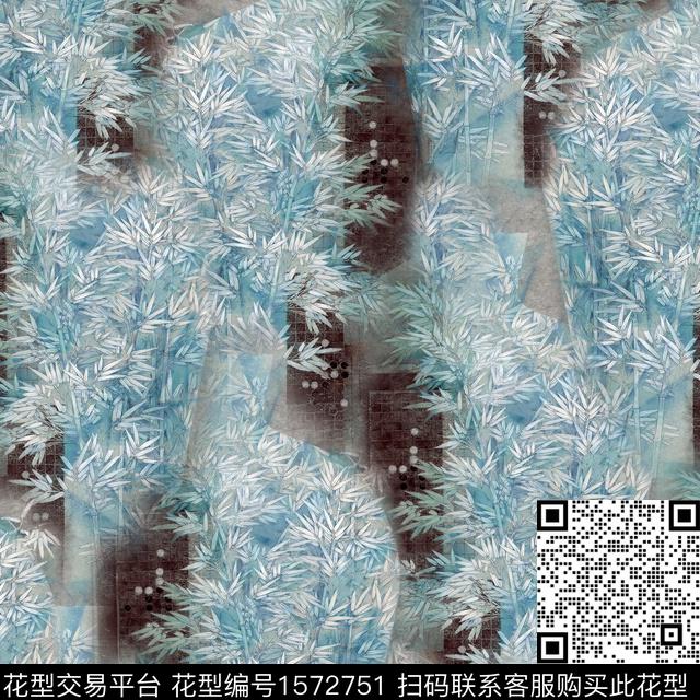 绿植树叶复古旗袍数码印花花型下载（图片编号: 1572751） - 瓦栏（Walan）