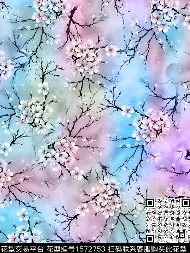 渐变旗袍炫彩数码印花花型下载（图片编号: 1572753） - 瓦栏（Walan）
