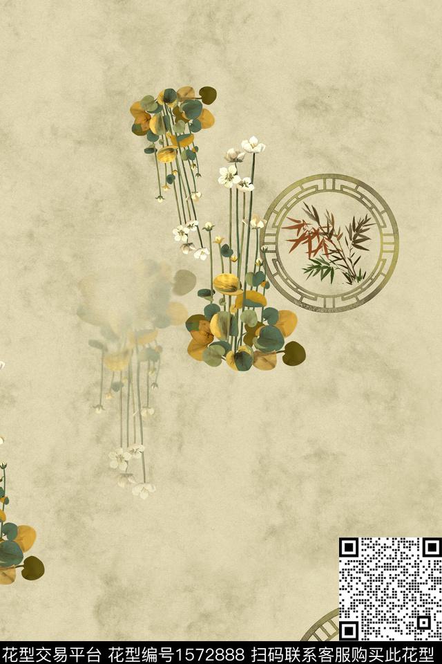 中国风底纹竹叶数码印花花型下载（图片编号: 1572888） - 瓦栏（Walan）