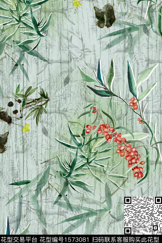 水彩花卉底纹熊猫数码印花花型下载（图片编号: 1573081） - 瓦栏（Walan）