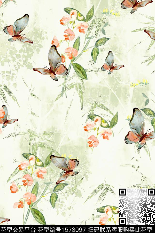 蝴蝶底纹数码印花花型下载（图片编号: 1573097） - 瓦栏（Walan）